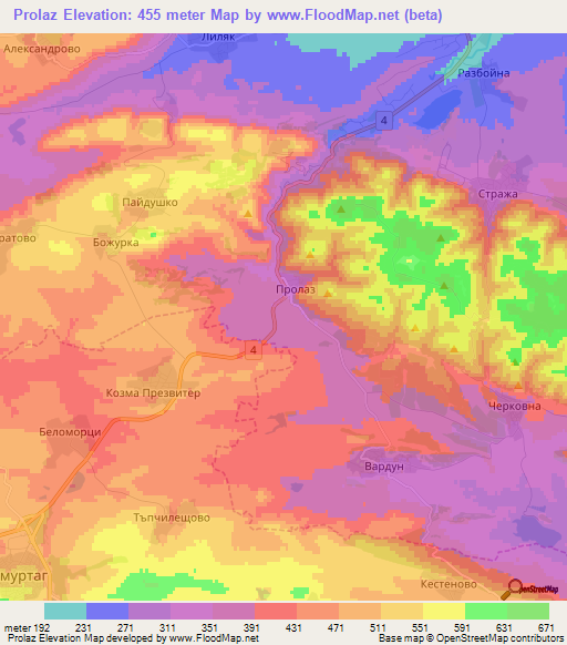 Prolaz,Bulgaria Elevation Map