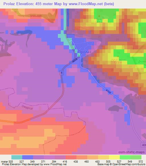 Prolaz,Bulgaria Elevation Map