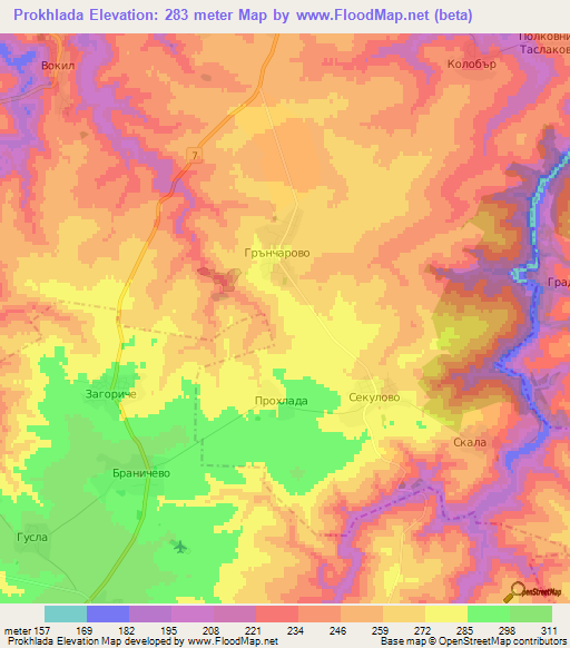 Prokhlada,Bulgaria Elevation Map