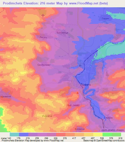 Prodimchets,Bulgaria Elevation Map