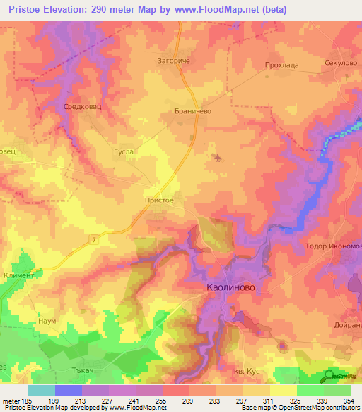 Pristoe,Bulgaria Elevation Map