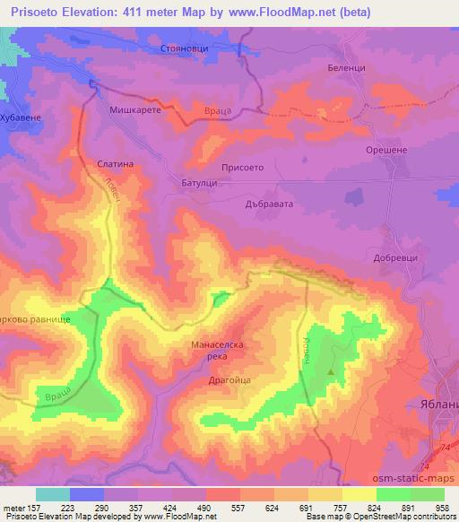 Prisoeto,Bulgaria Elevation Map