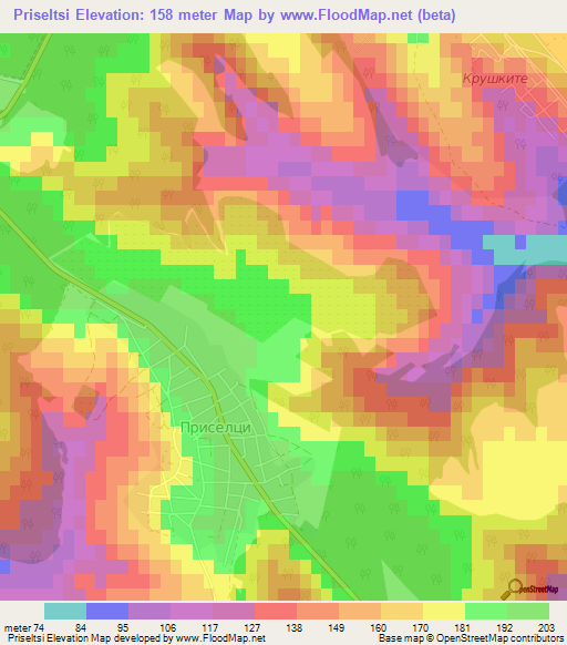Priseltsi,Bulgaria Elevation Map