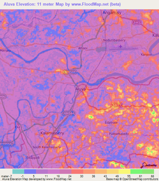 Aluva,India Elevation Map