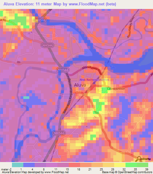 Aluva,India Elevation Map