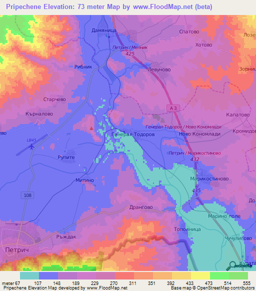 Pripechene,Bulgaria Elevation Map