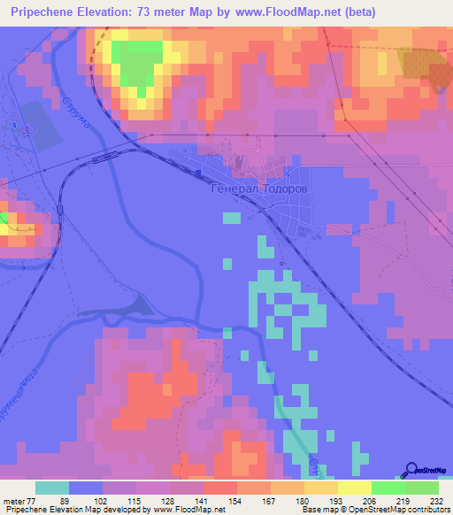 Pripechene,Bulgaria Elevation Map
