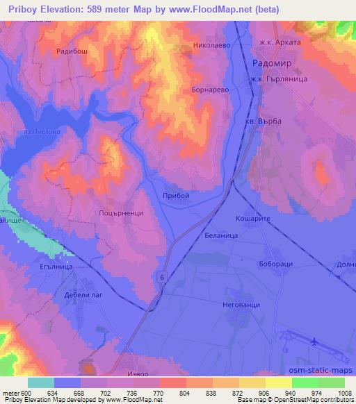 Priboy,Bulgaria Elevation Map