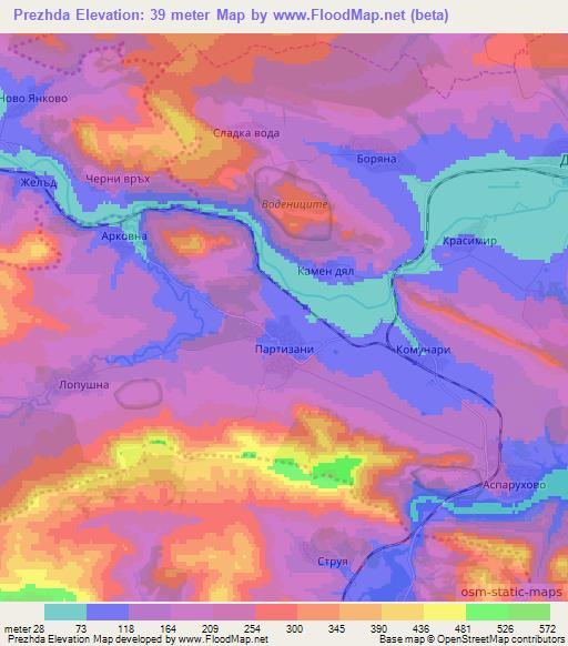 Prezhda,Bulgaria Elevation Map