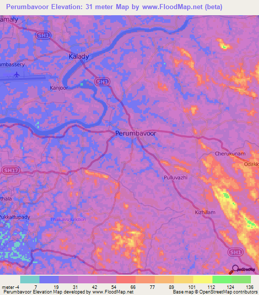 Perumbavoor,India Elevation Map