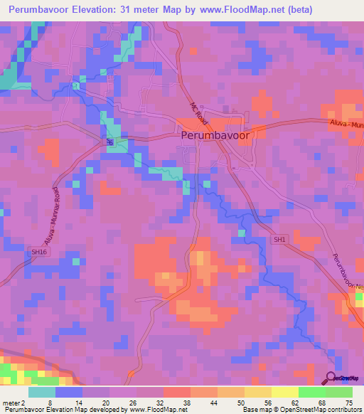 Perumbavoor,India Elevation Map