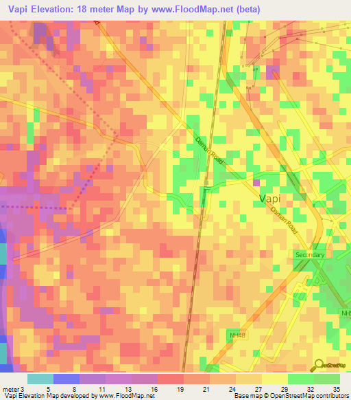 Vapi,India Elevation Map
