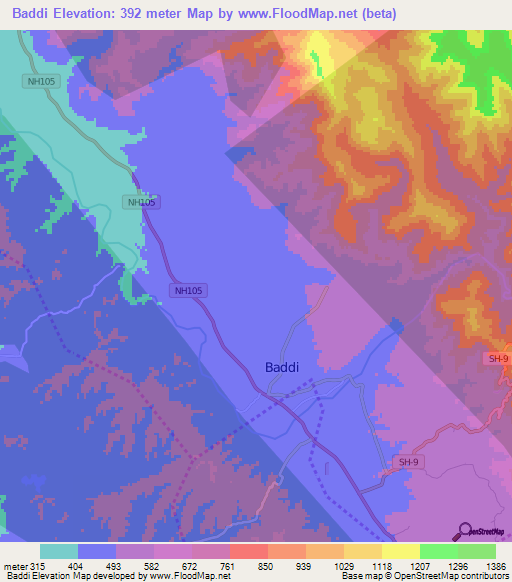 Baddi,India Elevation Map