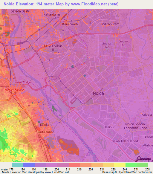 Noida,India Elevation Map