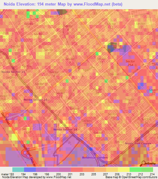 Noida,India Elevation Map
