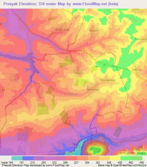 Presyak,Bulgaria Elevation Map