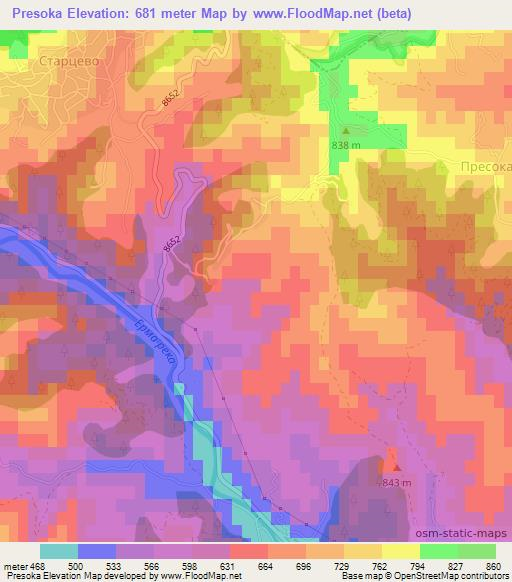 Presoka,Bulgaria Elevation Map