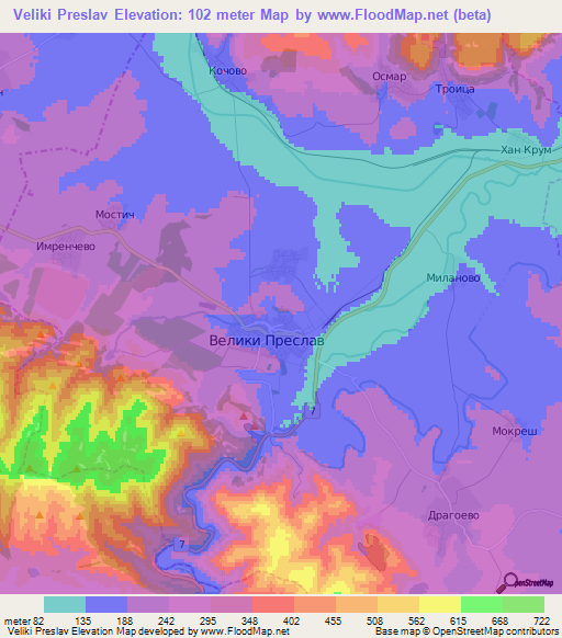 Veliki Preslav,Bulgaria Elevation Map