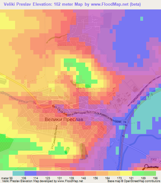 Veliki Preslav,Bulgaria Elevation Map