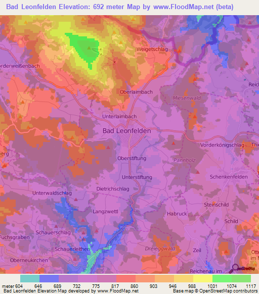 Bad Leonfelden,Austria Elevation Map