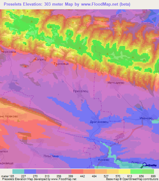 Preselets,Bulgaria Elevation Map