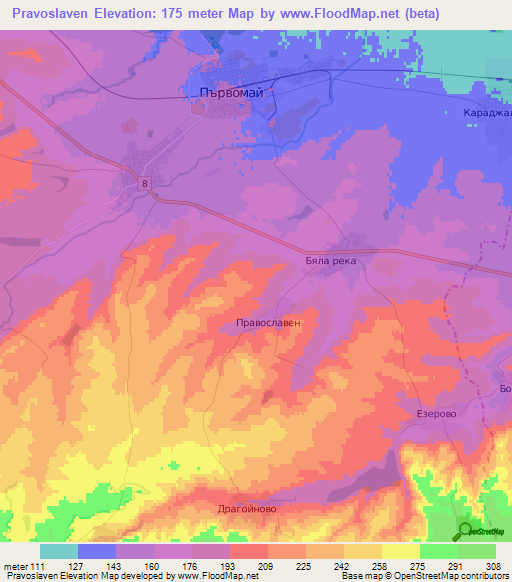 Pravoslaven,Bulgaria Elevation Map