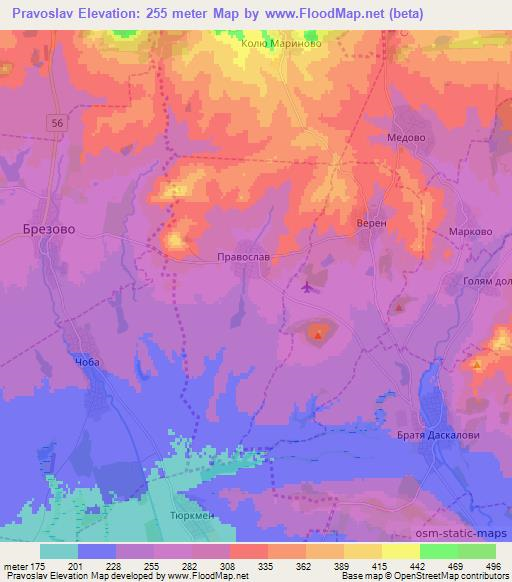 Pravoslav,Bulgaria Elevation Map