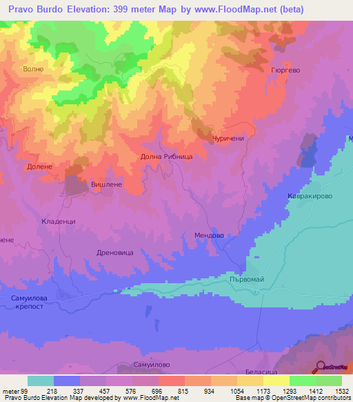 Pravo Burdo,Bulgaria Elevation Map