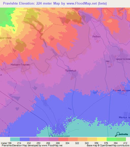 Pravishte,Bulgaria Elevation Map