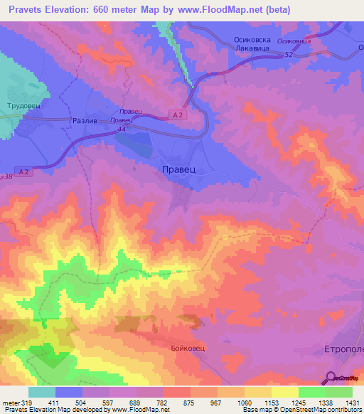 Pravets,Bulgaria Elevation Map