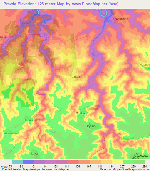Pravda,Bulgaria Elevation Map