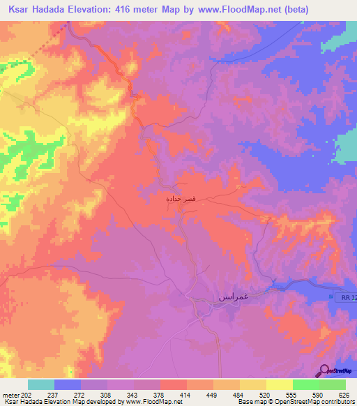 Ksar Hadada,Tunisia Elevation Map