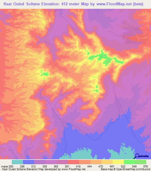 Ksar Ouled Soltane,Tunisia Elevation Map