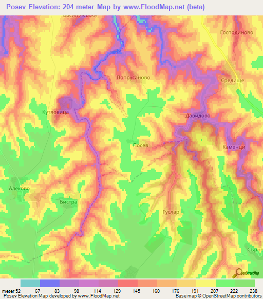 Posev,Bulgaria Elevation Map