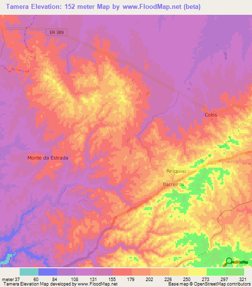 Tamera,Portugal Elevation Map