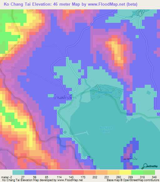 Ko Chang Tai,Thailand Elevation Map