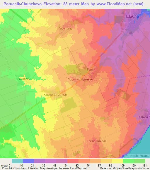 Poruchik-Chunchevo,Bulgaria Elevation Map
