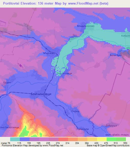 Portitovtsi,Bulgaria Elevation Map