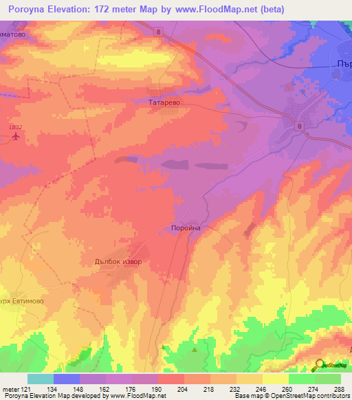 Poroyna,Bulgaria Elevation Map