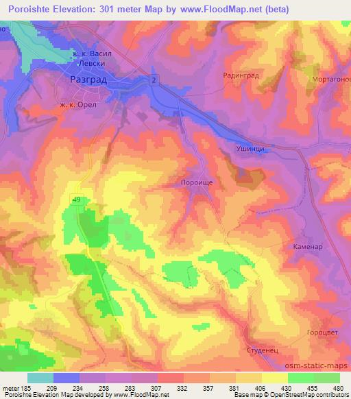 Poroishte,Bulgaria Elevation Map