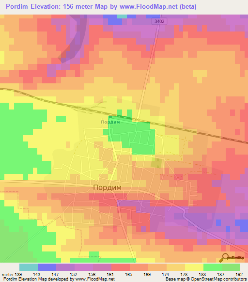 Pordim,Bulgaria Elevation Map