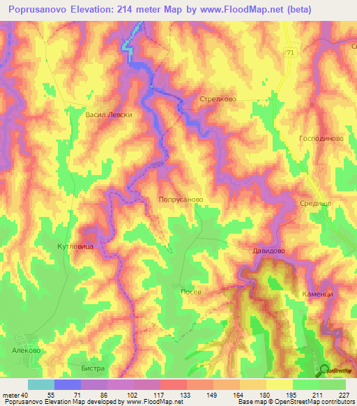 Poprusanovo,Bulgaria Elevation Map
