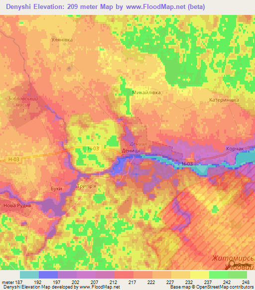 Denyshi,Ukraine Elevation Map