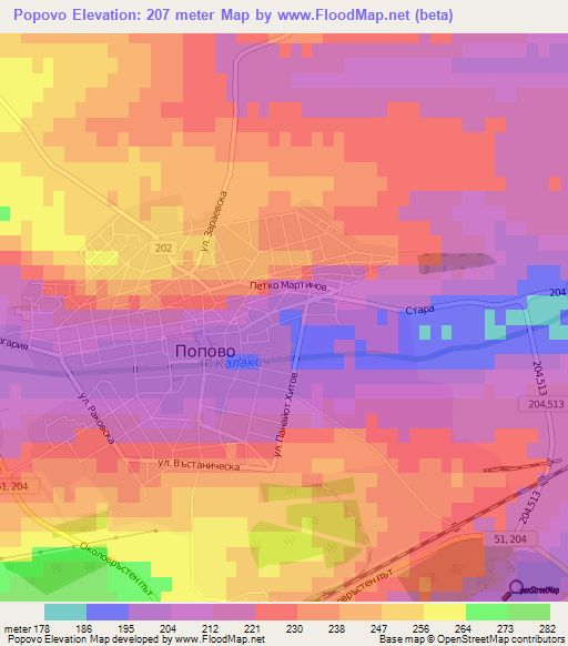 Popovo,Bulgaria Elevation Map