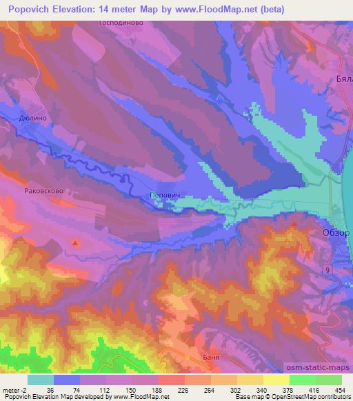 Popovich,Bulgaria Elevation Map