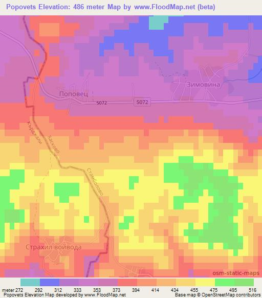 Popovets,Bulgaria Elevation Map