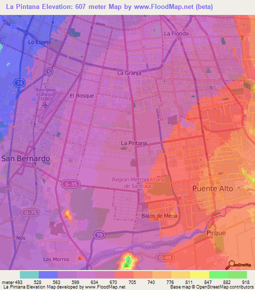 La Pintana,Chile Elevation Map