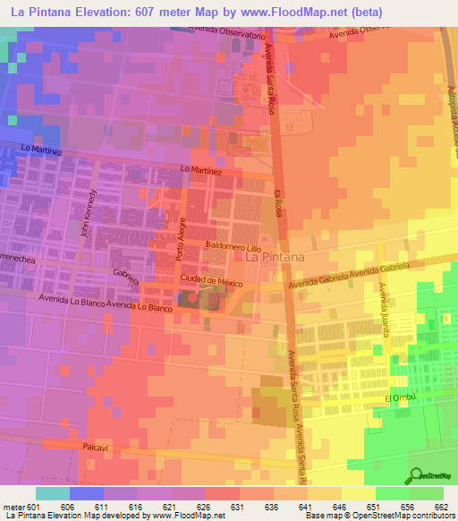 La Pintana,Chile Elevation Map
