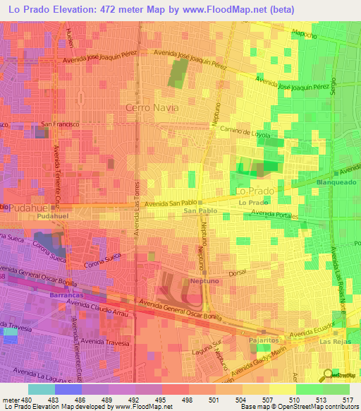 Lo Prado,Chile Elevation Map