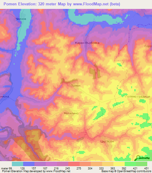 Pomen,Bulgaria Elevation Map